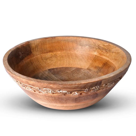 Large Whitewash Wood Decorative Bowl