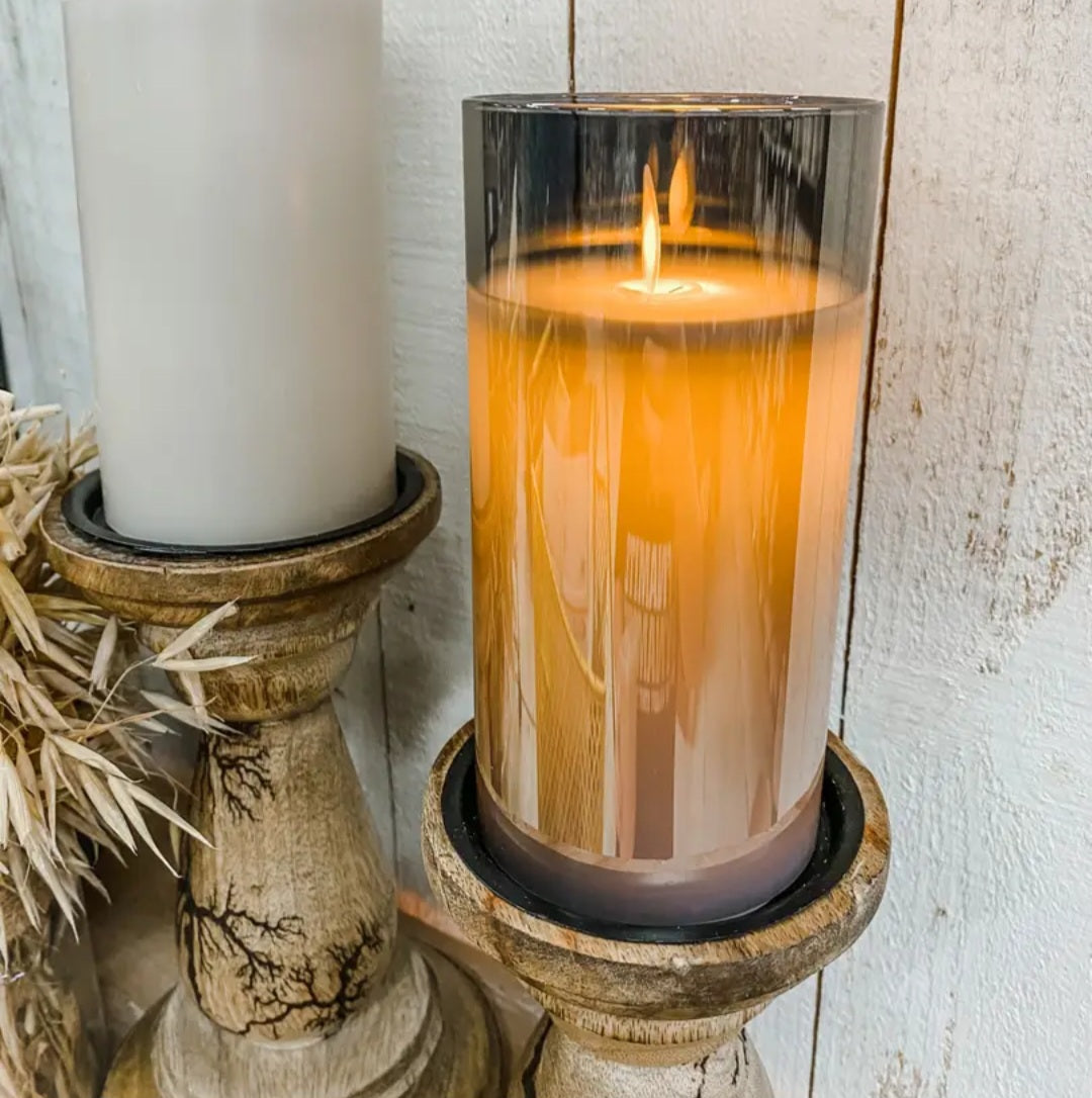 4" Metallic Silver Glass Moving Flame LED Candle