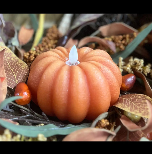 Orange Carved Pumpkin Moving Flame Candle