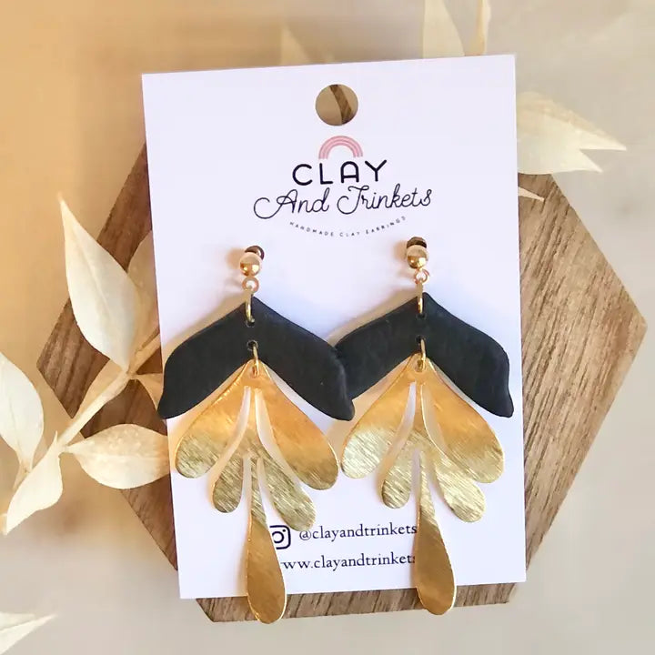 Rachel Dangle Earrings- Black/Gold