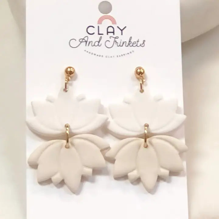 Lotus Flower Clay Earrings- Cream