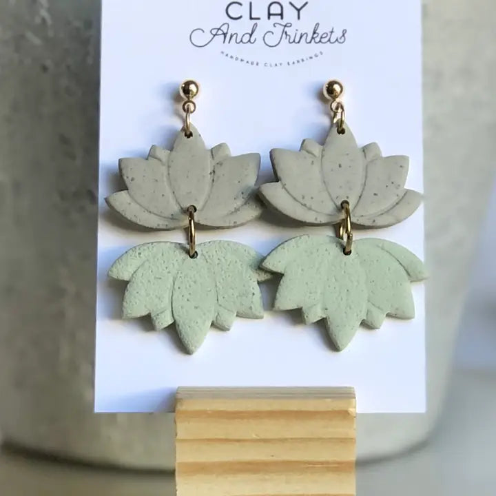 Lotus Flower Clay Earrings- Mint