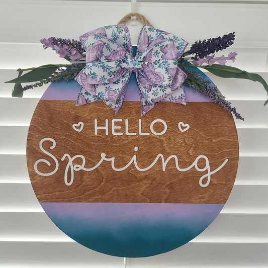 12" Hello Spring door hanger- Lavender