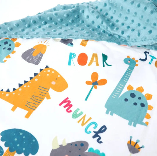 Baby and Toddler Minky Blanket- Dinoland Blue