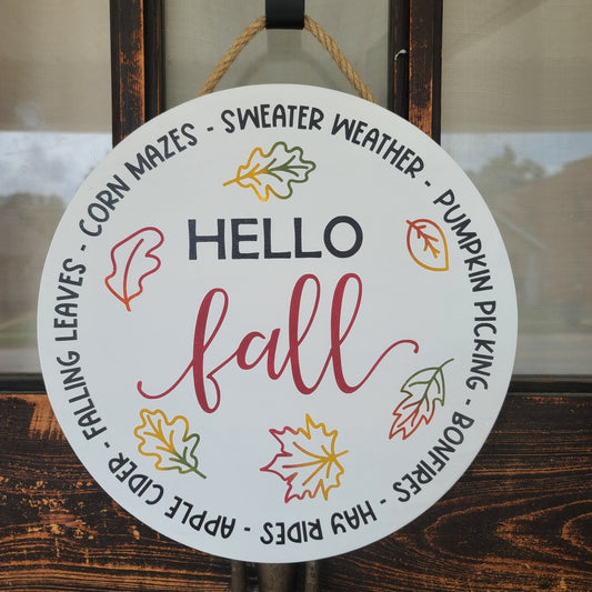 12" "Hello Fall" with sayings door hanger