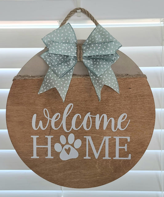 12" "Welcome Home" with Paw Print door hanger